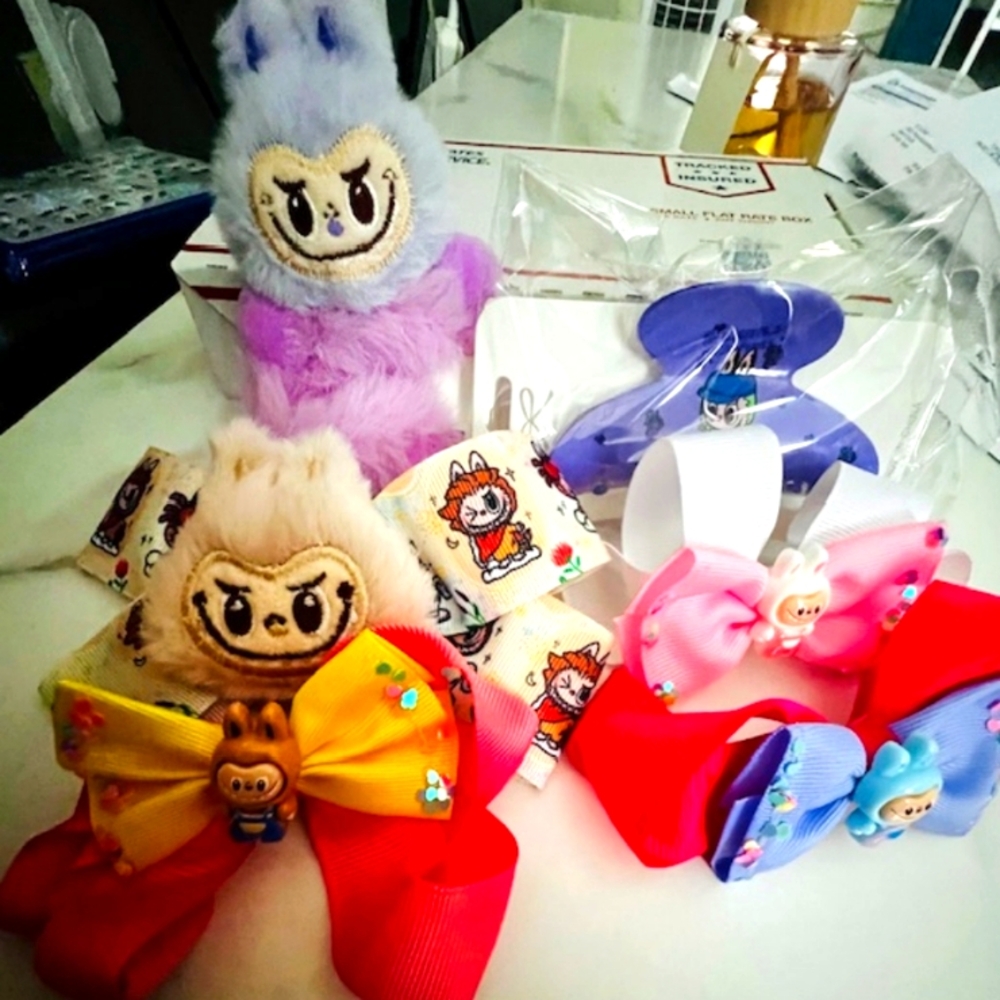 Colorful Plush Toy Set with Bows